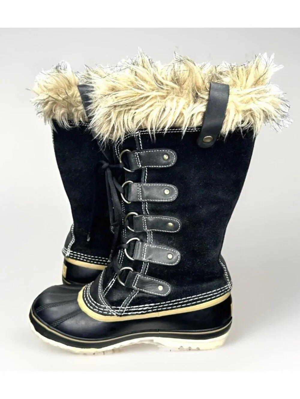 Sorel Joan Of Arctic Womens 7 Black Waterproof Insulated Snow Boots Faux Fur